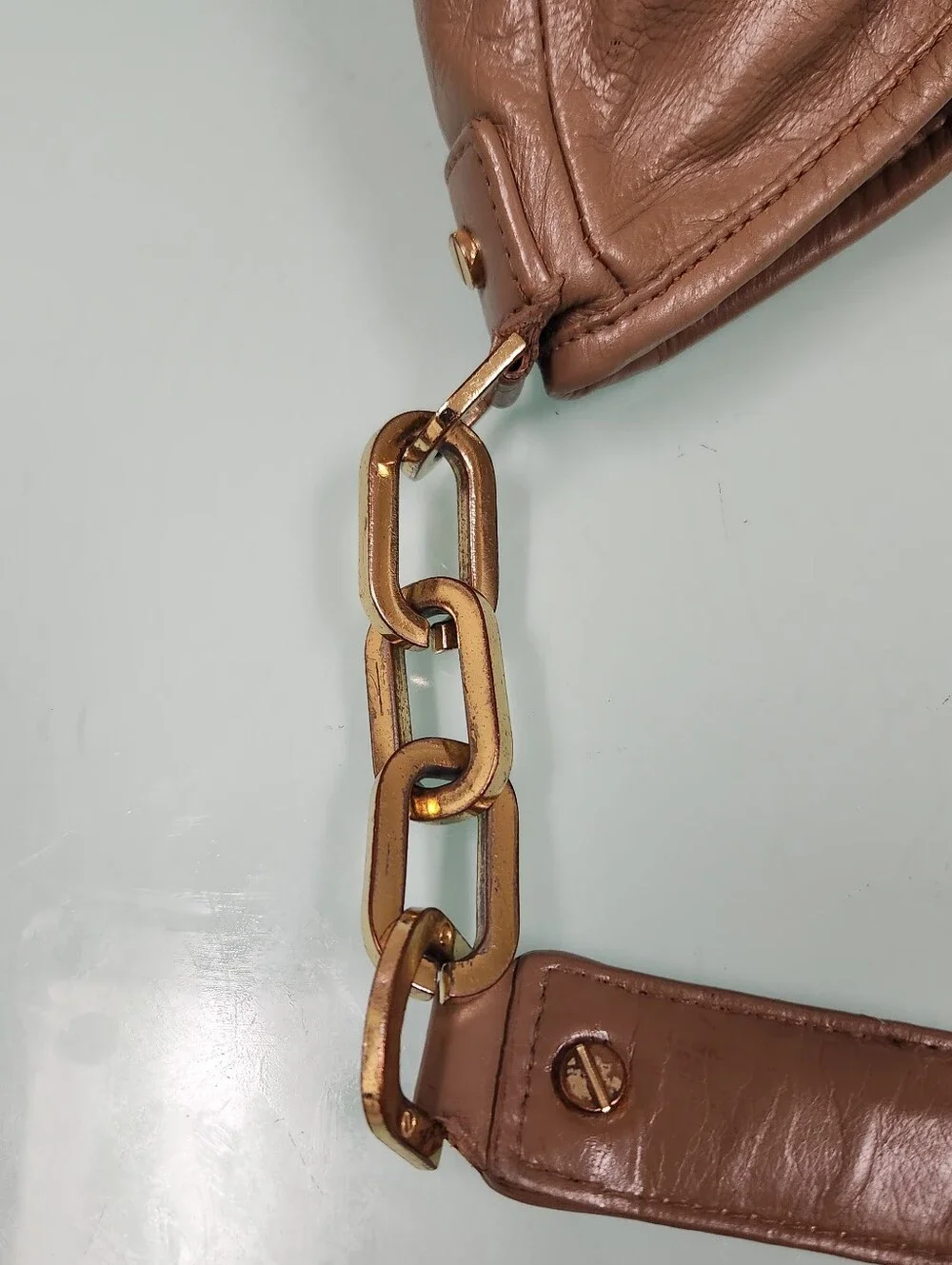 Tory Burch Taupe Brown Leather Shoulder Bag with Gold Logo